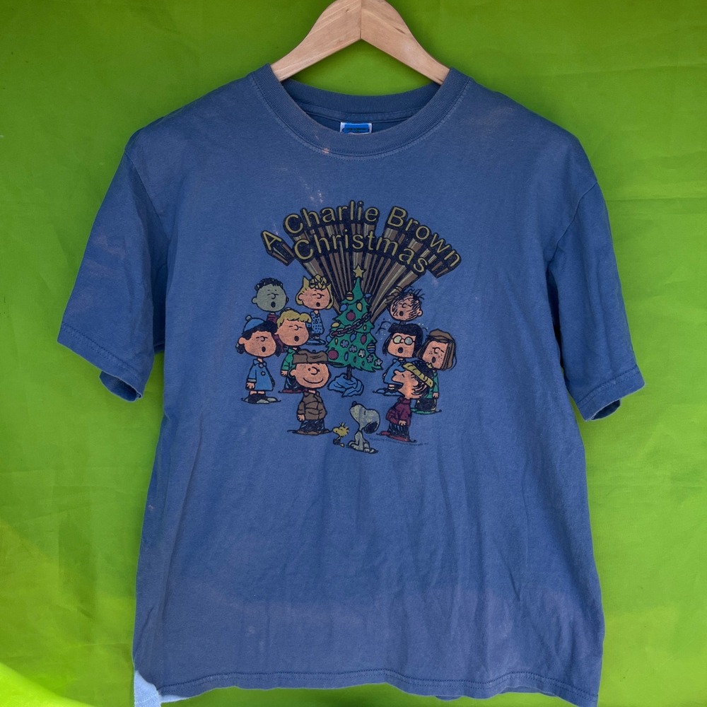 Vintage Peanuts A Charlie Brown Christmas T-Shirt Blue Large Snoopy Holiday Tee